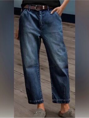 Flamingals cropped barrel blue denim jeans!